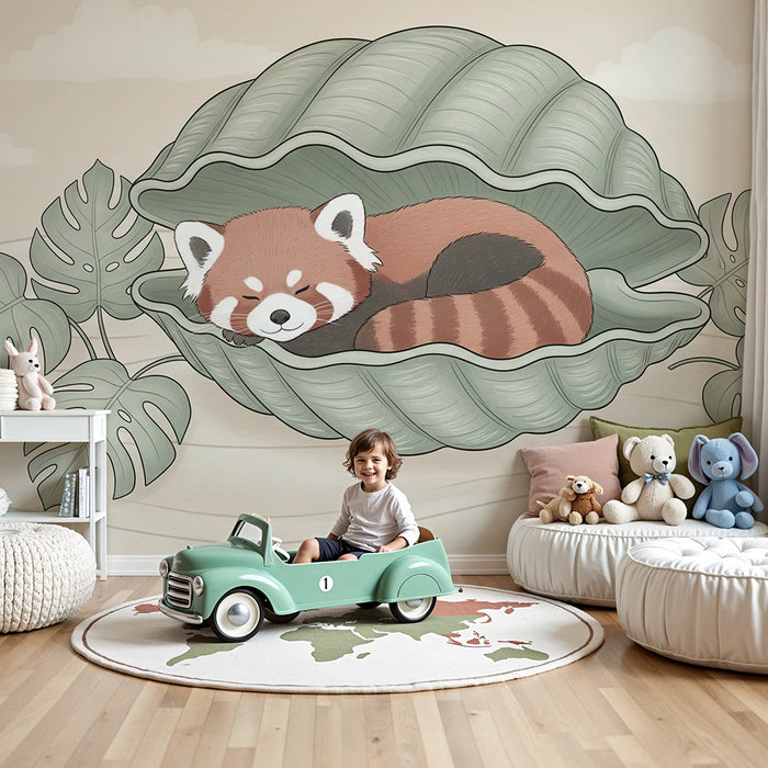 Barntapet | Röd panda sover i en snäcka