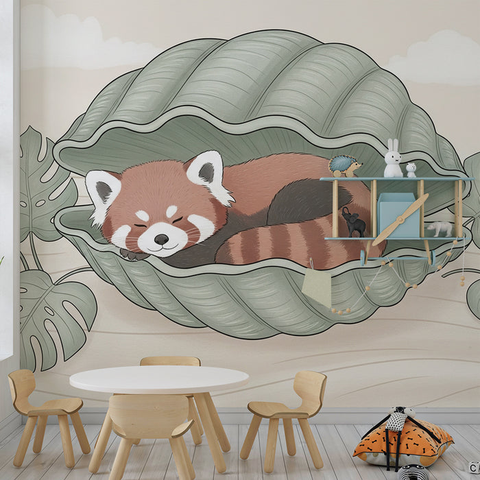 Barntapet | Röd panda sover i en snäcka