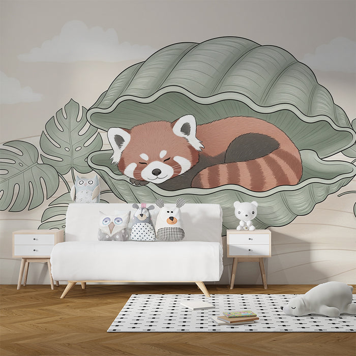 Barntapet | Röd panda sover i en snäcka