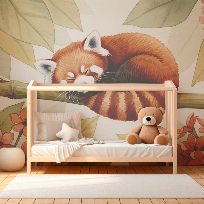 Papel de parede quarto bebê | Rdeči pandin spanec med cvetjem
