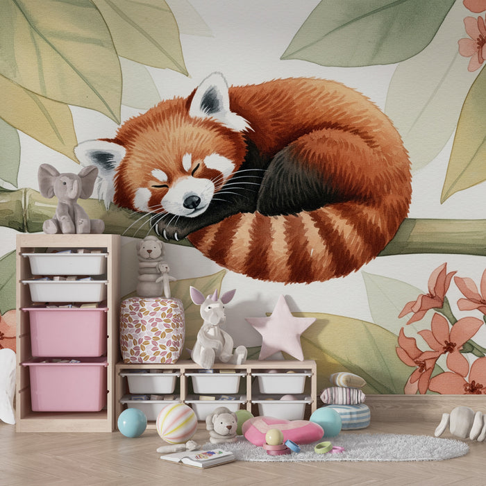 Papel de parede quarto bebê | Rdeči pandin spanec med cvetjem