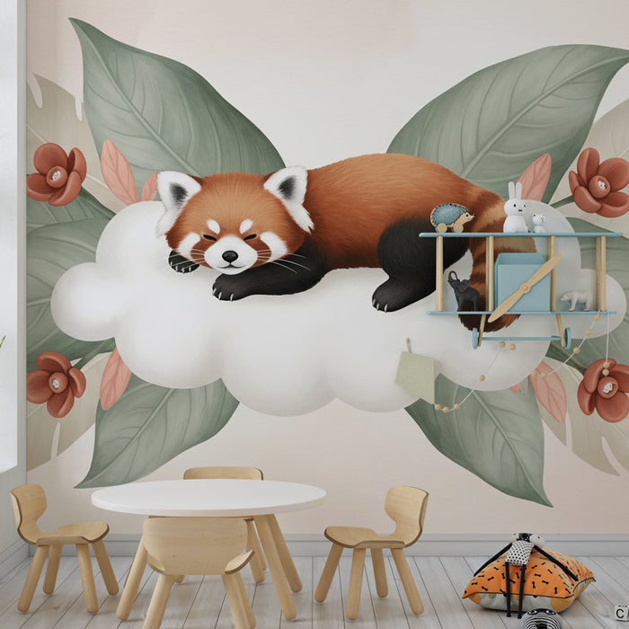 Tapeta dětského pokoje | Spící rudý panda na oblaku