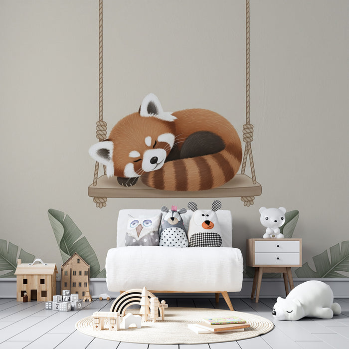 Papier peint chambre bébé | Panda roux sur une balançoire