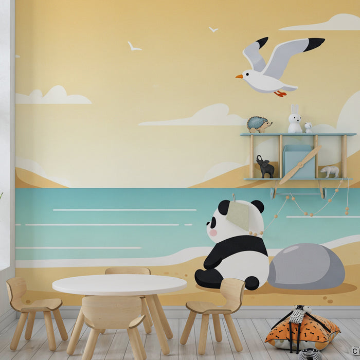 Tapéta gyerekszoba bébi | Napos tengerparton panda