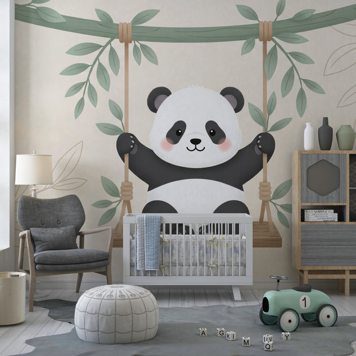 Papier de parede pre detskú izbu | Rozkošný panda na hojdačke