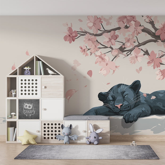 Barntapet | Sovande panter under blommande körsbärsträd