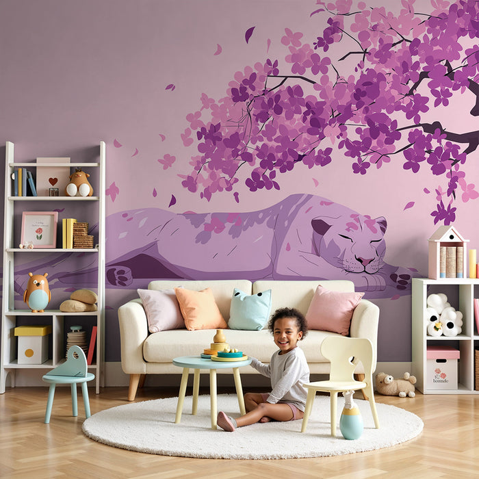 Papel de parede quarto bebê | Спокоен пантер под цъфнал черешов цвят