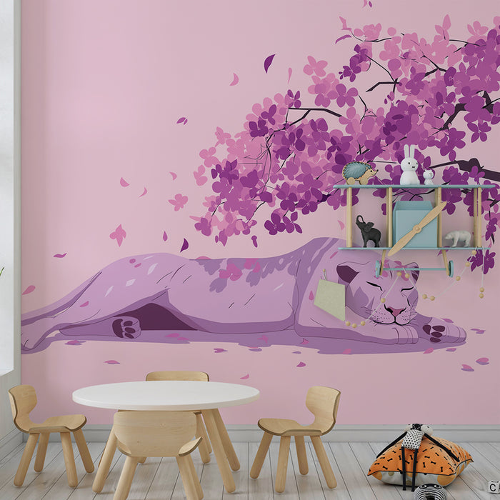 Papel de parede quarto bebê | Спокоен пантер под цъфнал черешов цвят