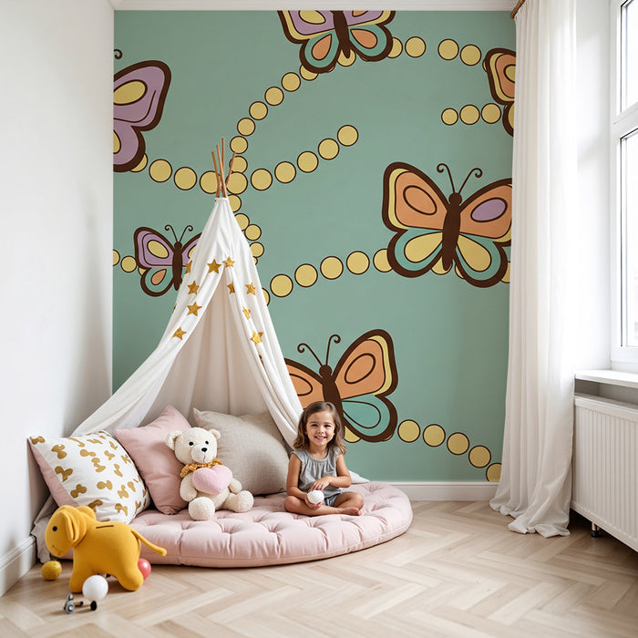 Papel pintado para habitación infantil | Mariposas de colores en un cielo sereno
