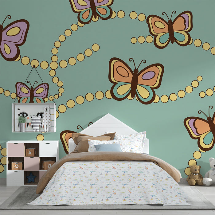 Papel pintado para habitación infantil | Mariposas de colores en un cielo sereno