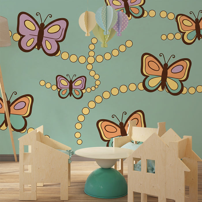 Papel pintado para habitación infantil | Mariposas de colores en un cielo sereno