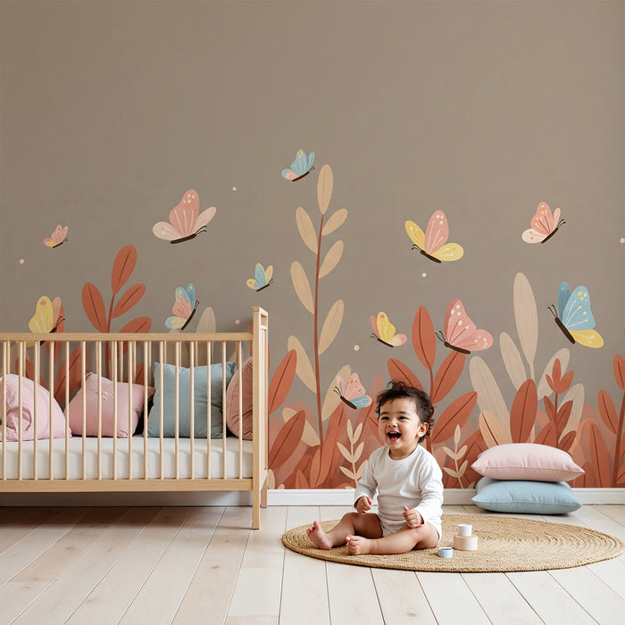 Paberi tapeet beebi tuba | Värvilised liblikad rahustavas aias