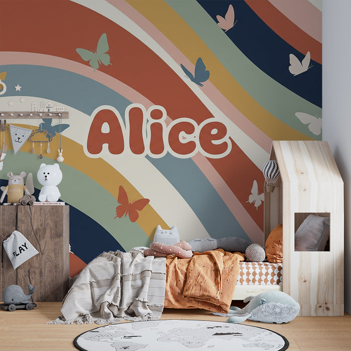Tapet pentru camera de bebeluși | Fluturi colorați pe valuri blânde