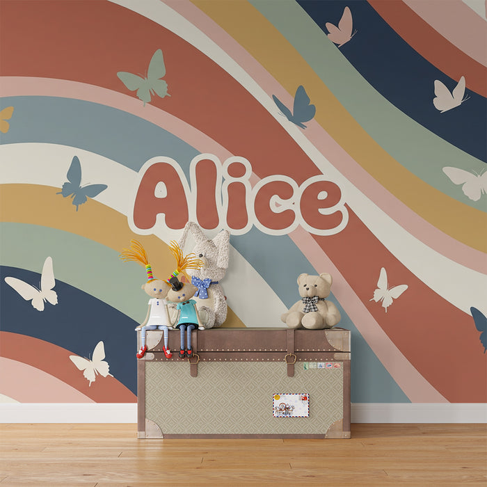 Tapet pentru camera de bebeluși | Fluturi colorați pe valuri blânde