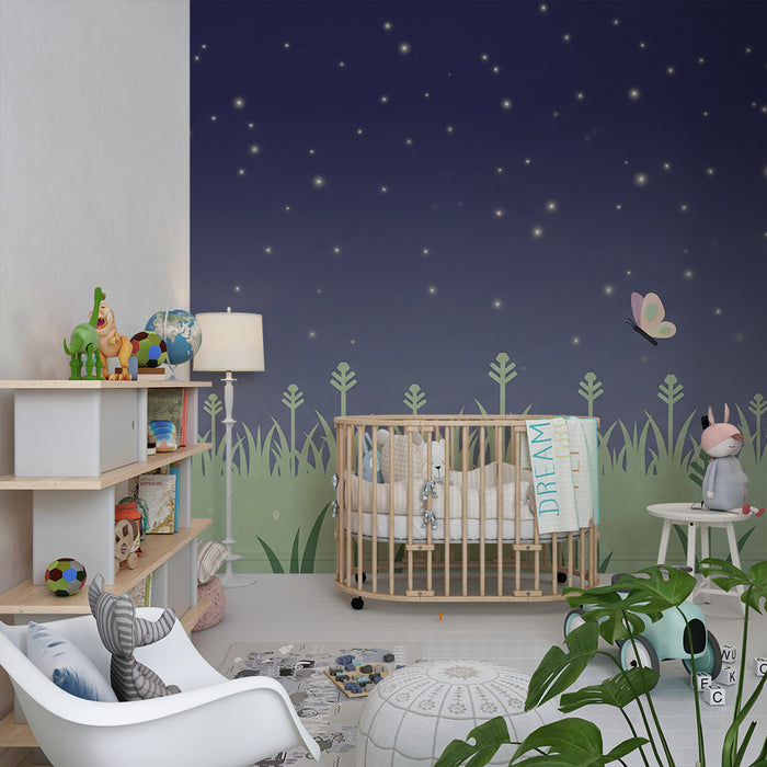 Papel de perete cameră bebeluși | Fluturi într-un câmp stelat