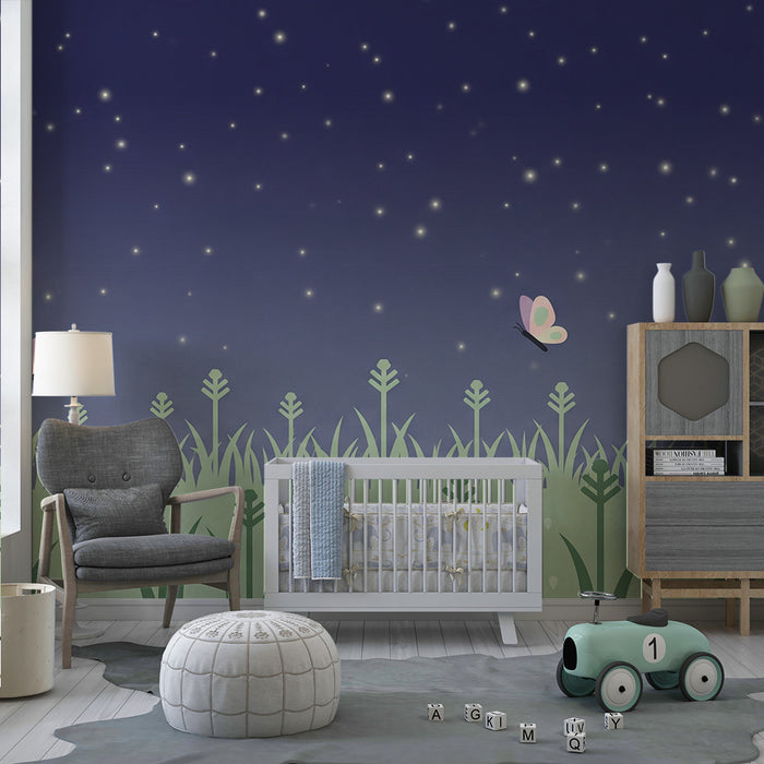 Papel de perete cameră bebeluși | Fluturi într-un câmp stelat