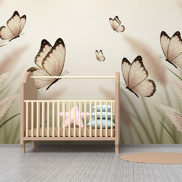 Tapet barnerom | Delikate sommerfugler i et felt av myke siv