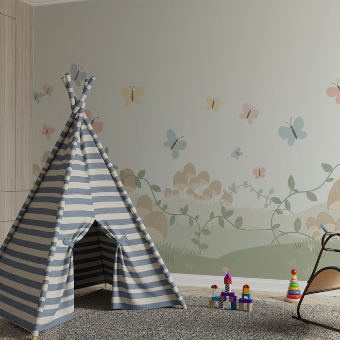 Barntapet | Fjärilar och svampar i en förtrollad trädgård