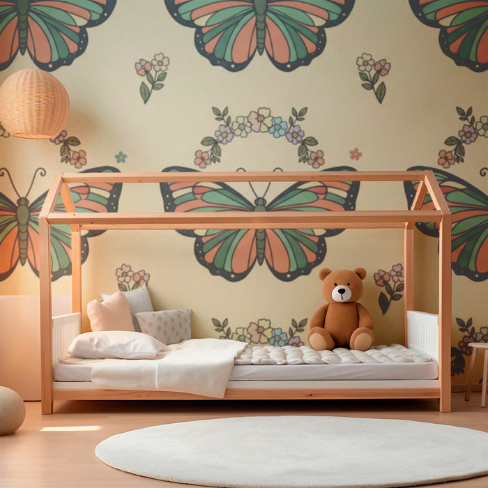 Barnrumspapper | Fjärilar och blomkransar