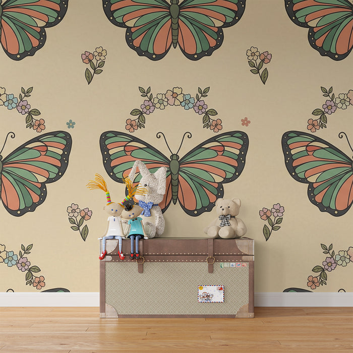 Barnrumspapper | Fjärilar och blomkransar