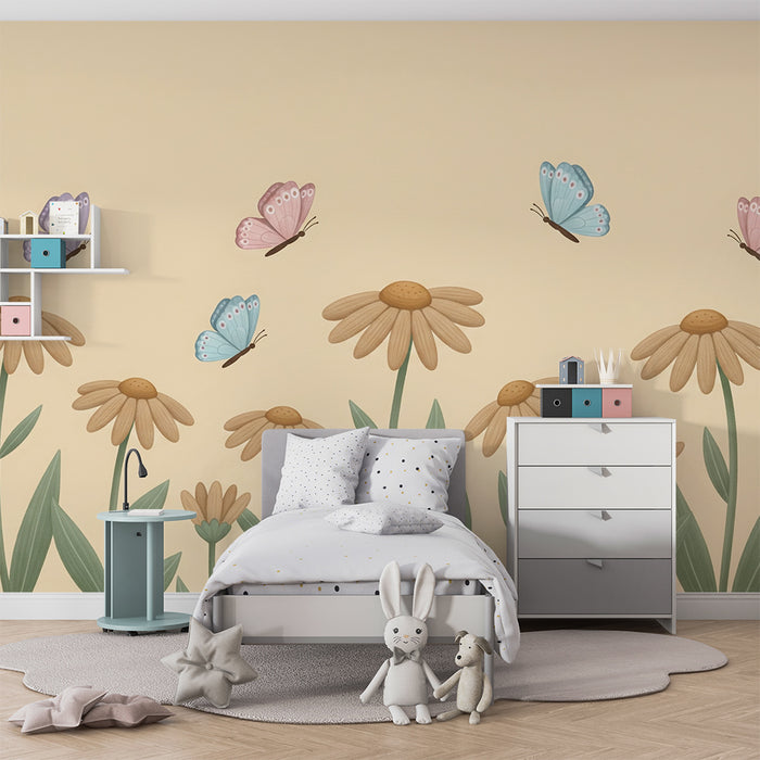 Papel de parede quarto bebê | Borboletas e flores