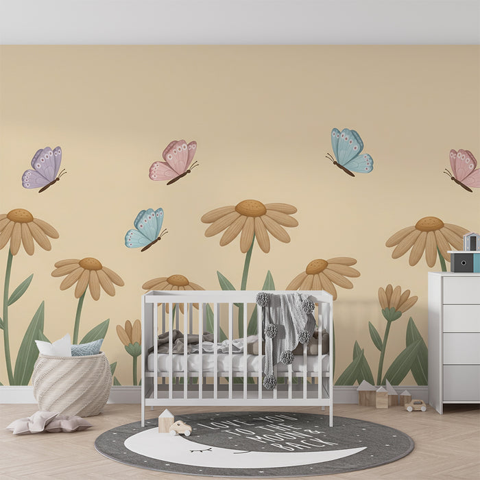 Papel de parede quarto bebê | Borboletas e flores