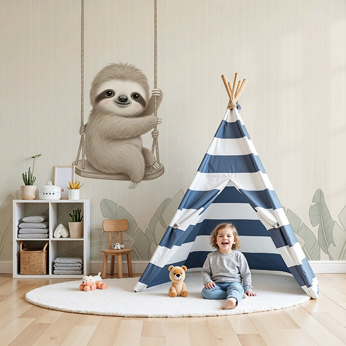 Papel de parede quarto bebê | Забавен ленивец на люлка