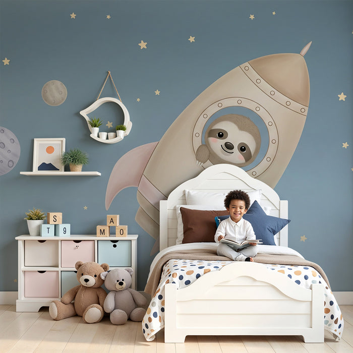 Papier peint chambre bébé | Paresseux dans l'espace