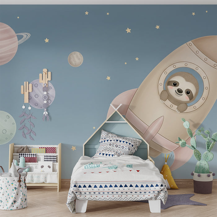 Papier peint chambre bébé | Paresseux dans l'espace