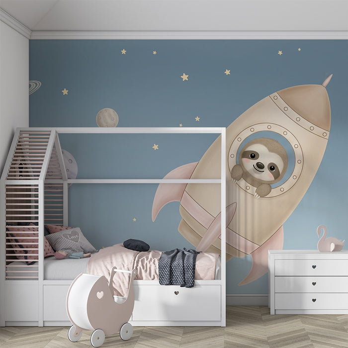 Papier peint chambre bébé | Paresseux dans l'espace