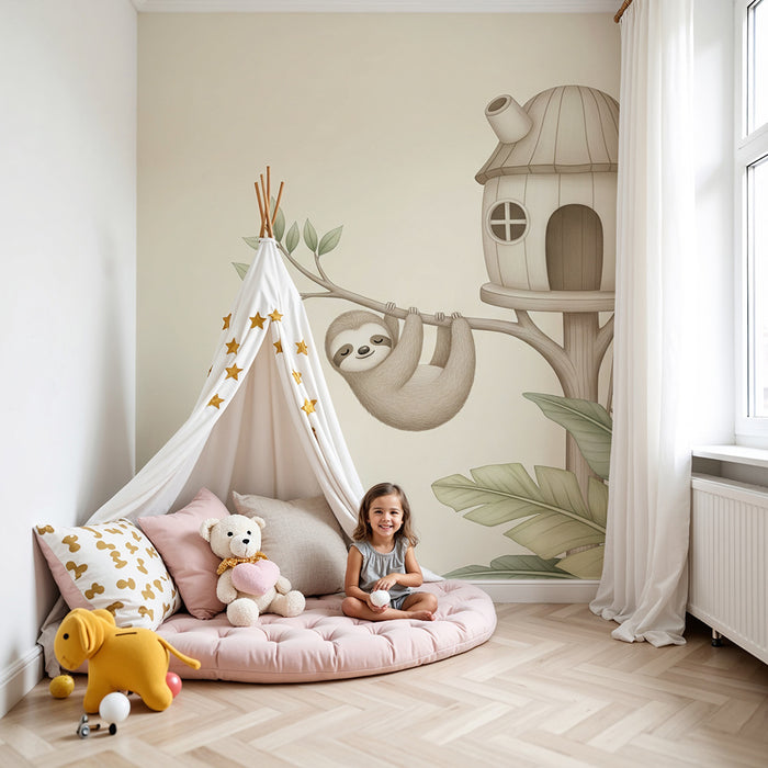 Papel de parede quarto bebê | Preguiçoso na sua cabana