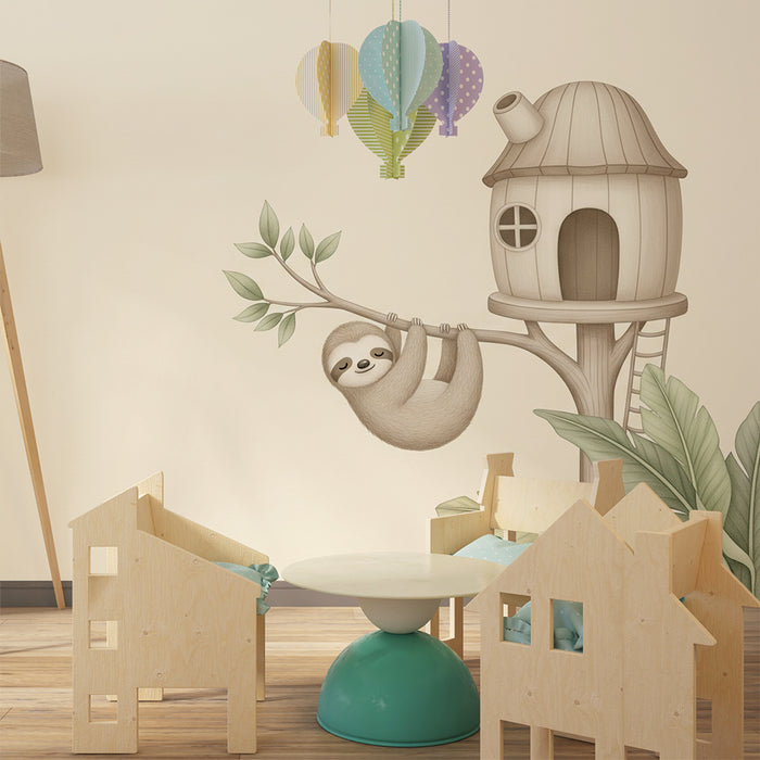 Papel de parede quarto bebê | Preguiçoso na sua cabana