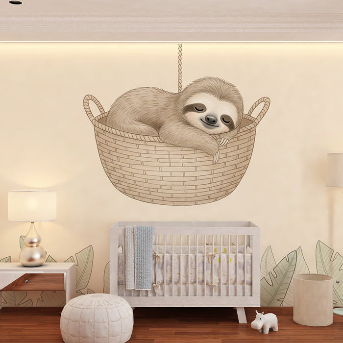 Papel de parede quarto bebê | Preguiçoso na sua cesta