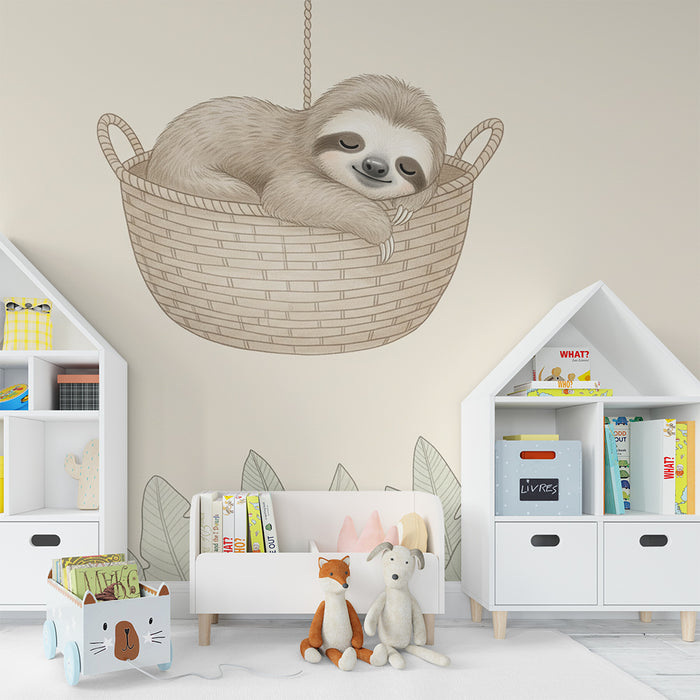 Papel de parede quarto bebê | Preguiçoso na sua cesta