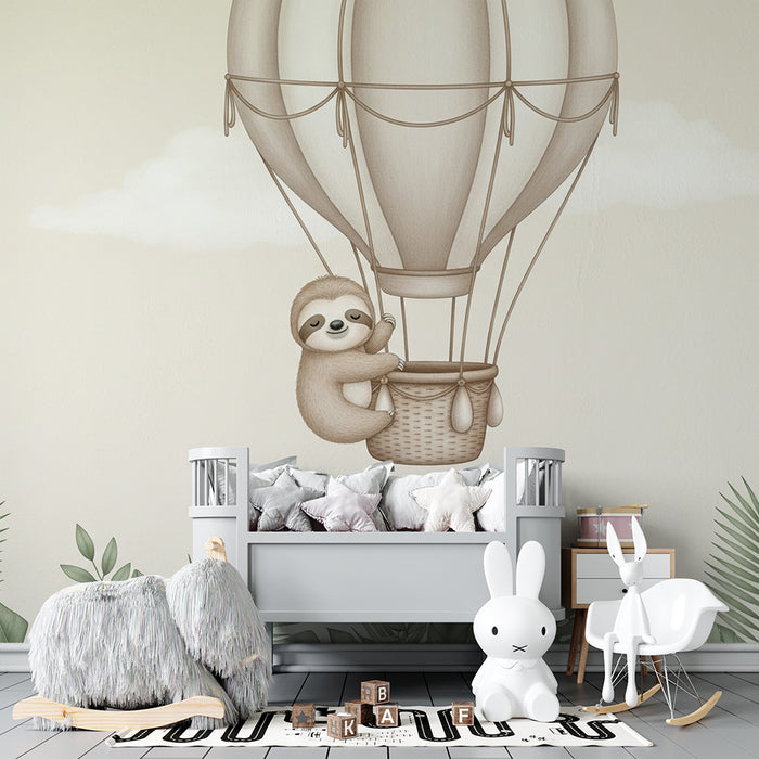 Carta da parati bambini | Pigro in mongolfiera sopra la giungla