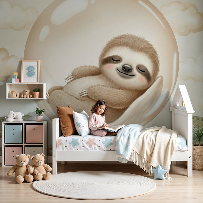 Carta da parati bambini | Orso pigro addormentato in una bolla