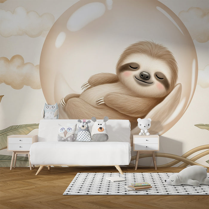 Carta da parati bambini | Orso pigro addormentato in una bolla