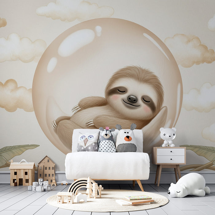 Carta da parati bambini | Orso pigro addormentato in una bolla