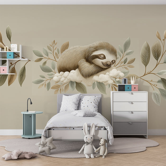 Barntapet | Sovande sengående omgiven av mjuka löv