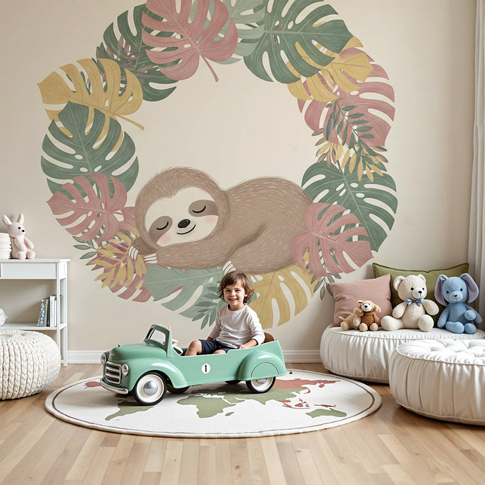 Barntapet | Sovande lata omgiven av tropiska blad
