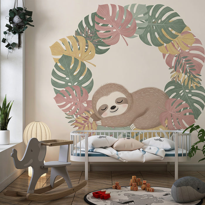 Barntapet | Sovande lata omgiven av tropiska blad