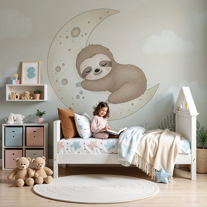 Tapet pentru camera de bebeluși | Leneș adormit pe lună