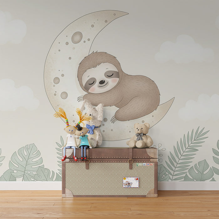 Tapet pentru camera de bebeluși | Leneș adormit pe lună