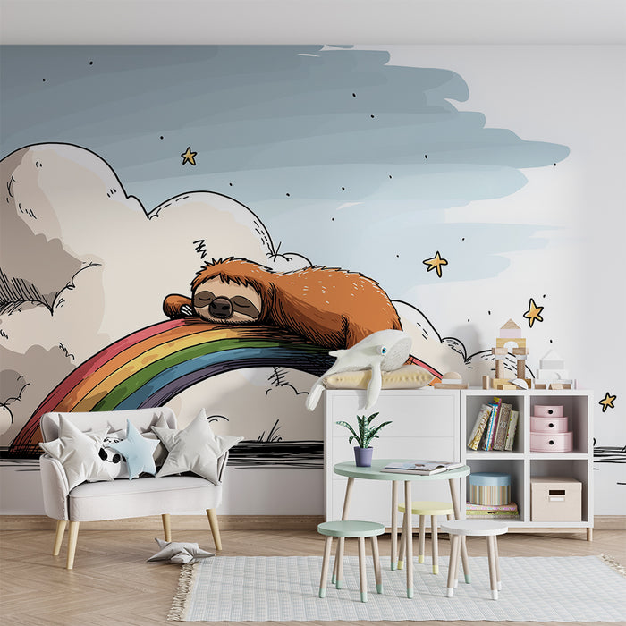 Barntapet | Sovande sloth på en regnbåge under stjärnorna