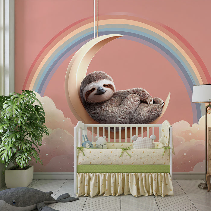Barntapet | Sömnig sengångare på en månskära med en regnbåge