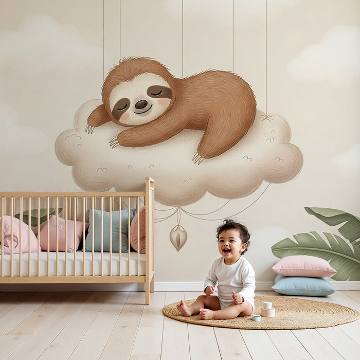 Lastenhuoneen tapetti | Laiska nukkuu pilvellä