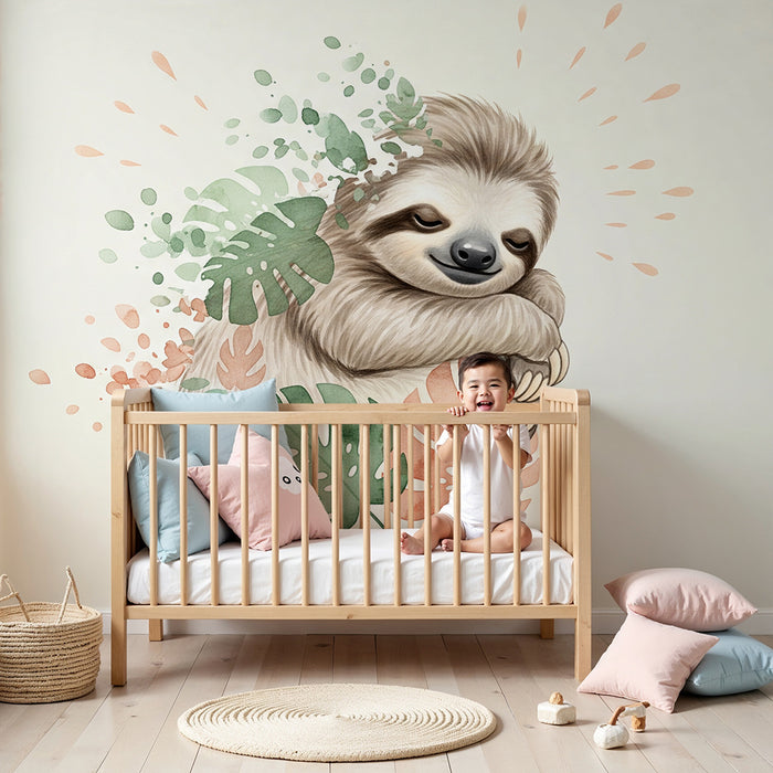 Tapeta do detskej izby | Roztomilý leňoch obklopený tropickou vegetáciou