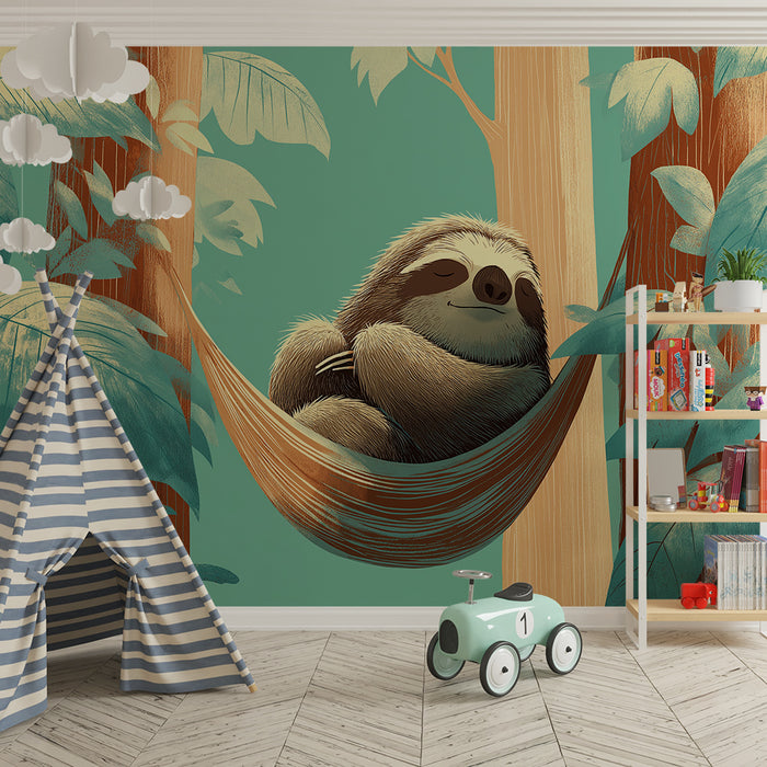 Børneværelse tapet | Fredelig dovne i en tropisk jungle