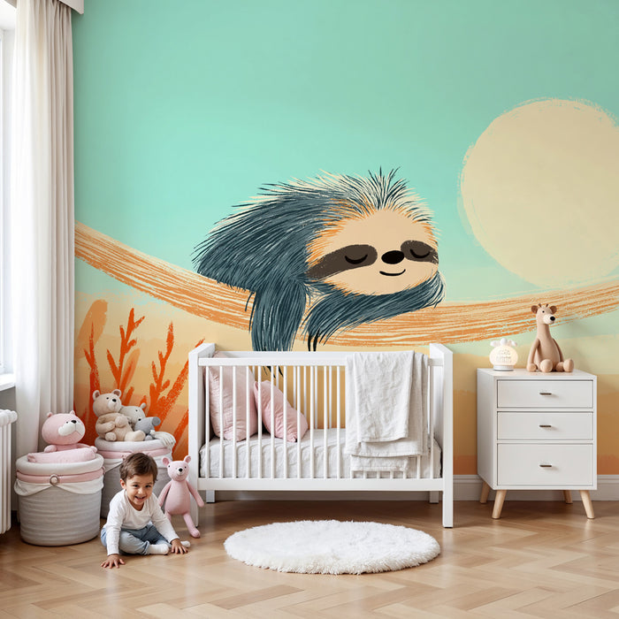 Papier peint chambre bébé | Paresseux paisible sous le soleil