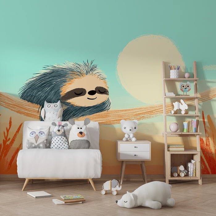 Papier peint chambre bébé | Paresseux paisible sous le soleil